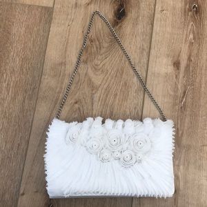 White Camille rosette clutch/purse